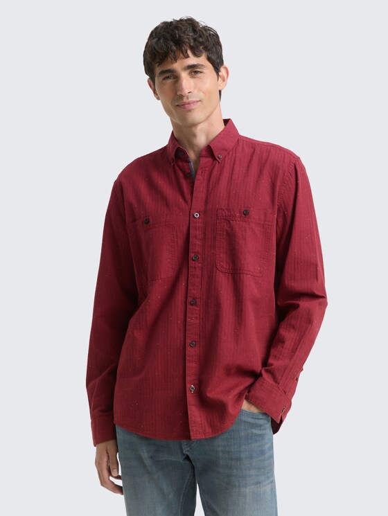 Regular fit overhemd in gemêleerde look door Men, red nep structure
