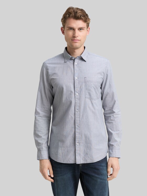 Fitted cotton shirt in blue by Tom Tailor