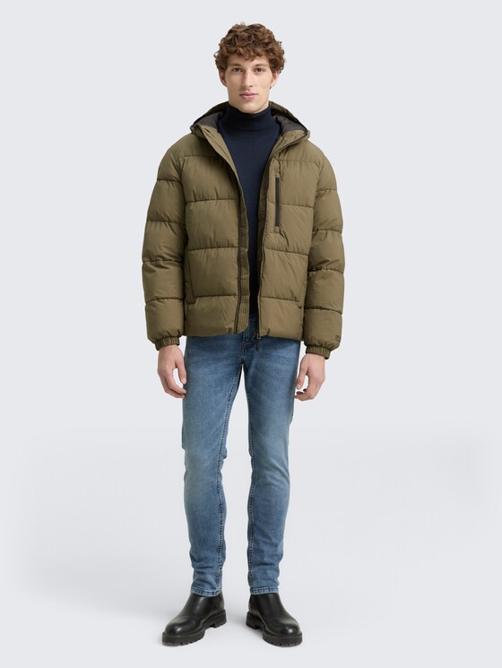 Lightweight puffer jacket with hood by Denim Male, jungle soil green