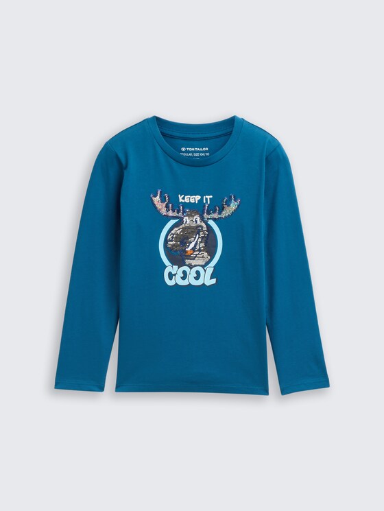 Shirt met lange mouwen en omkeerbare pailletten door Mini Boys, Dark Tile Green