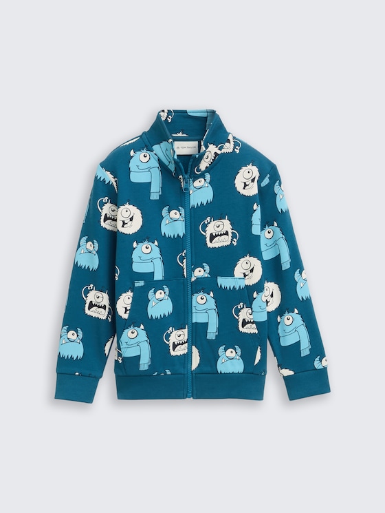 Sweatjacke mit Allover-Print von Mini Boys, bluish cozy monster design