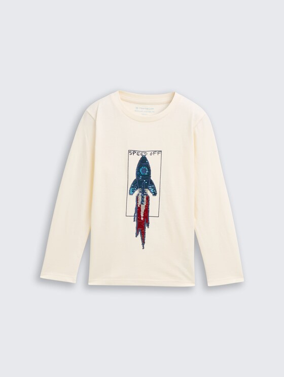 Shirt met lange mouwen en omkeerbare pailletten door Mini Boys, Wool White