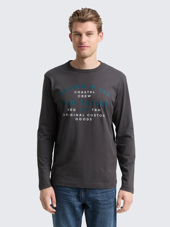 T-shirt à manches longues avec logo imprimé par Men, Tarmac Grey