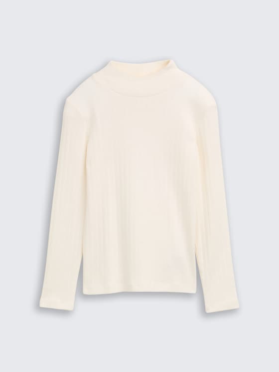 Pointelle shirt met lange mouwen en col door Mini Girls, Wool White