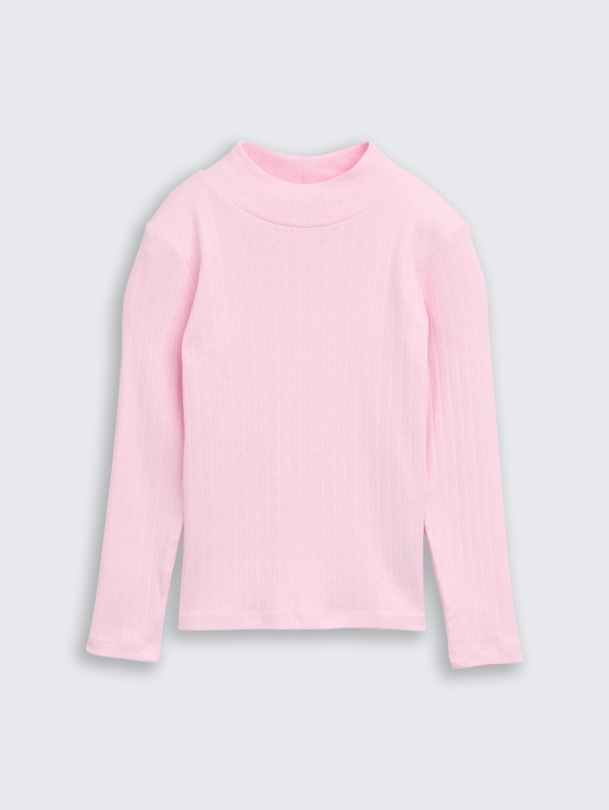 Pointelle shirt met lange mouwen en col door Mini Girls, Peachskin