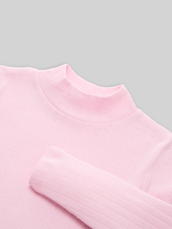 Pointelle long-sleeved shirt with turtleneck in pink by Tom Tailor