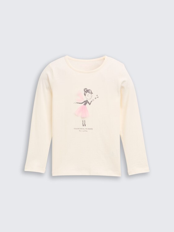 Shirt met lange mouwen en print door Mini Girls, Wool White