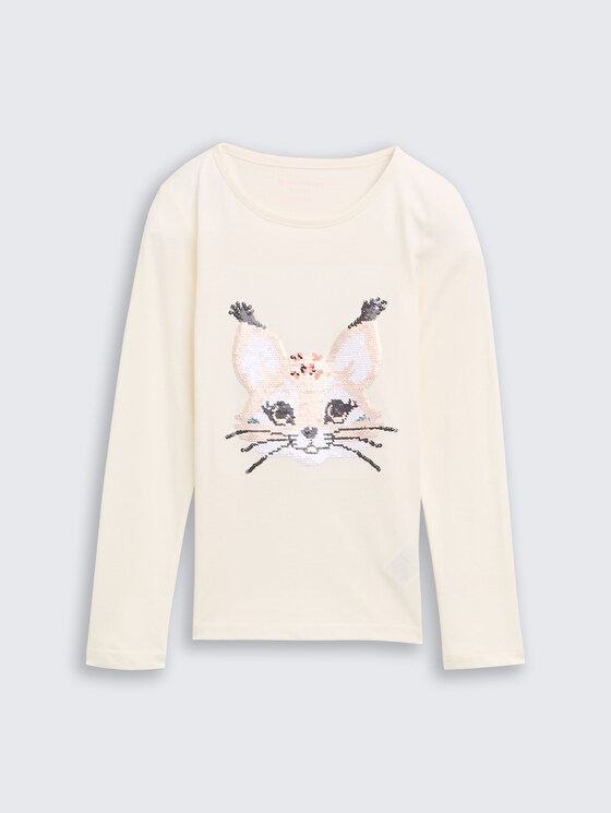 Shirt met lange mouwen en omkeerbare pailletten door Mini Girls, Wool White