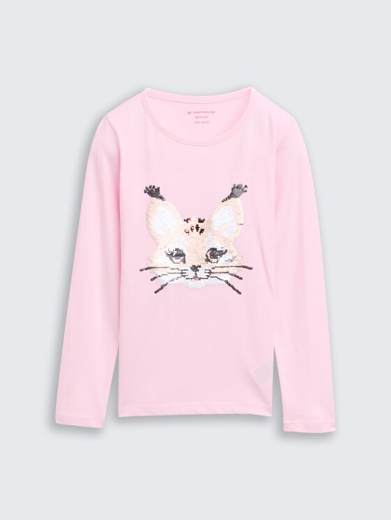 Shirt met lange mouwen en omkeerbare pailletten door Mini Girls, Peachskin