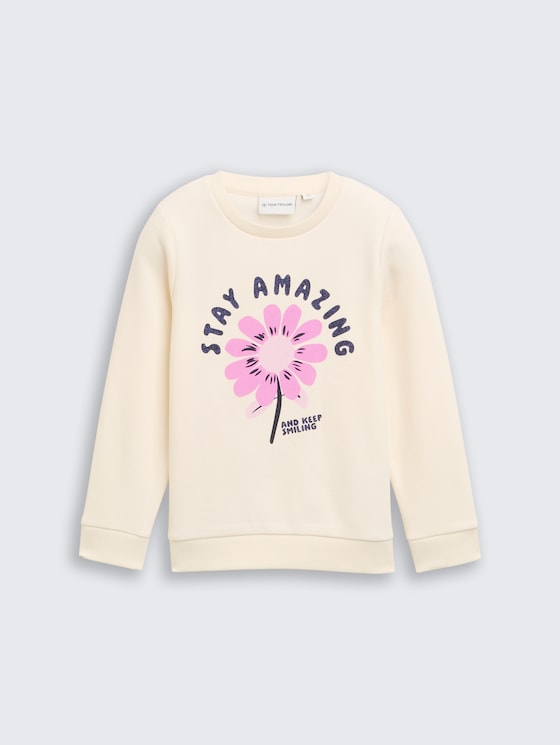 Sweatshirt met glitterprint door Mini Girls, Dove White