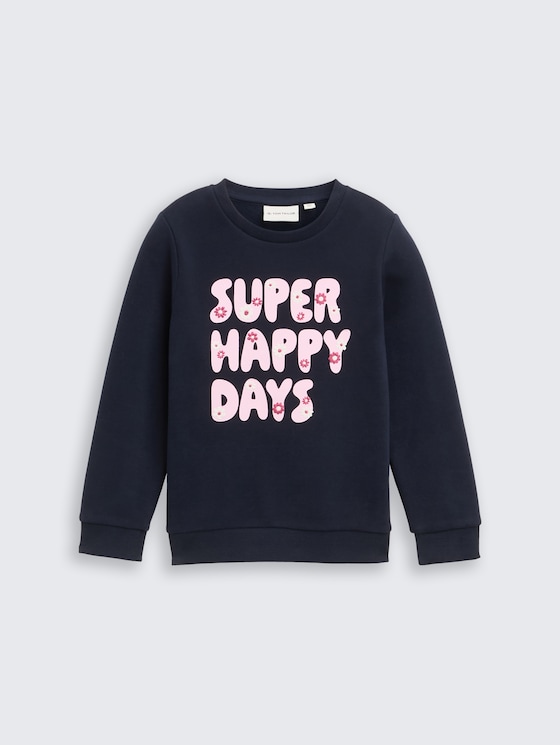 Sweatshirt met glitterprint door Mini Girls, sky captain blue