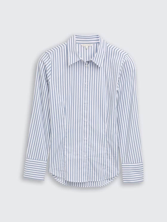 Fitted Popeline Hemdbluse von Women, white blue poplin stripe