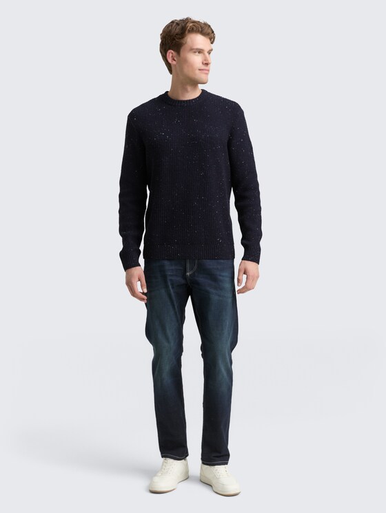 Strickpullover mit Strukturmix von Men, navy melange multi neps