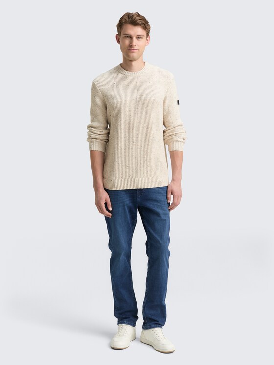 Strickpullover mit Strukturmix von Men, offwhite melange multi neps