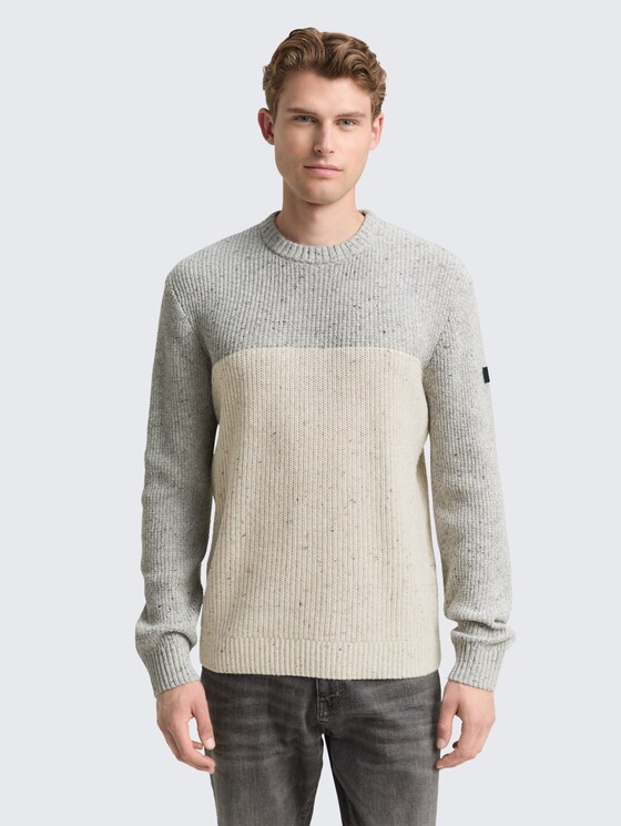 Strickpullover mit Strukturmix von Men, grey offwhite nep colorblock
