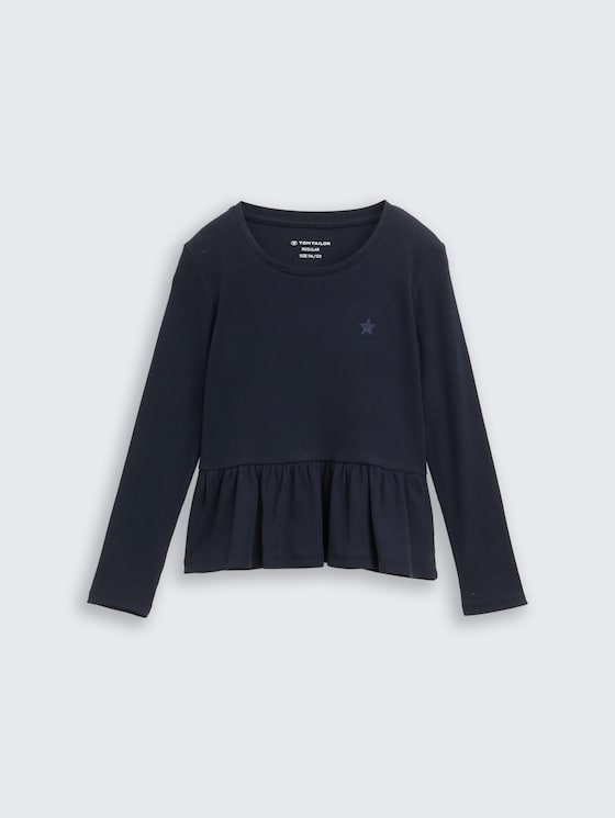 Geribbeld shirt met lange mouwen en borduursel door Mini Girls, sky captain blue