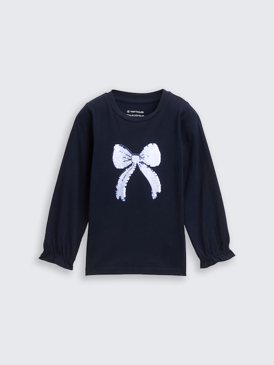Shirt met lange mouwen en omkeerbare pailletten door Mini Girls, sky captain blue