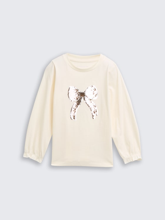 Shirt met lange mouwen en omkeerbare pailletten door Mini Girls, Wool White