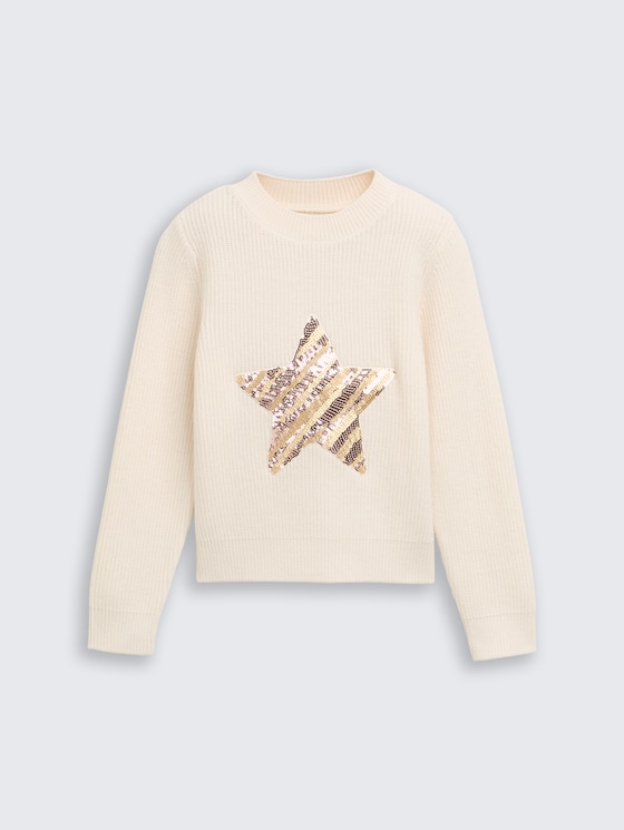 Cropped gebreide trui met omkeerbare pailletten door Mini Girls, vintage beige