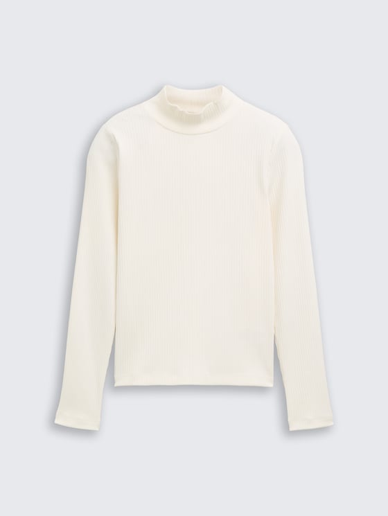 Ripp Langarmshirt mit Stehkragen von Teen Girls, Wool White
