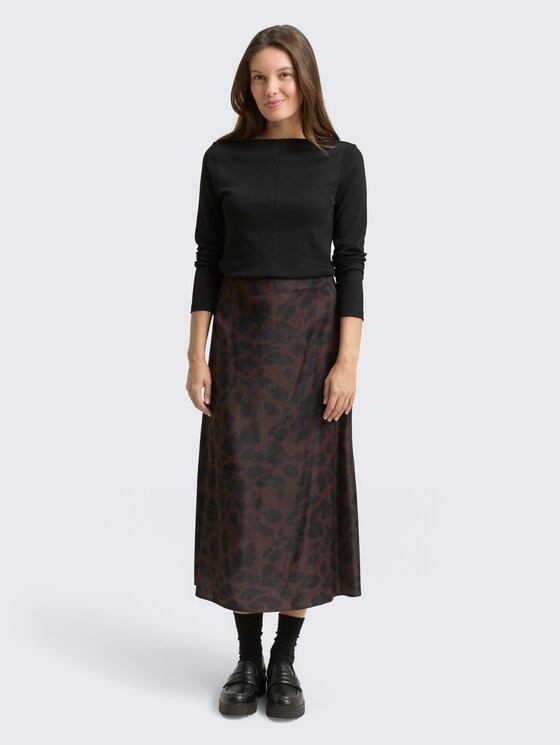 Satin Midi-Rock von Women, brown black big leo print