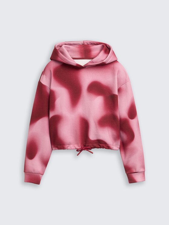 Cropped hoodie Sweatshirt met batikpatroon door Teen Girls, burgundy abstract print