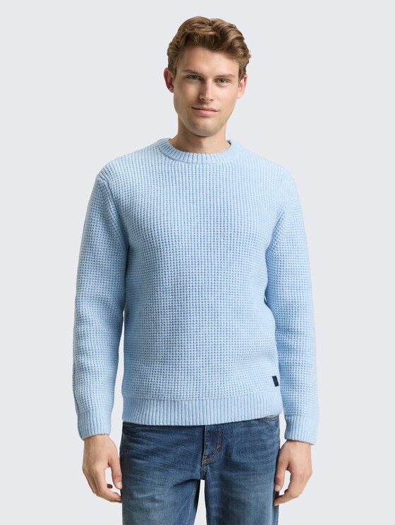 Strickpullover mit Wollanteil von Men, sky blue melange white core