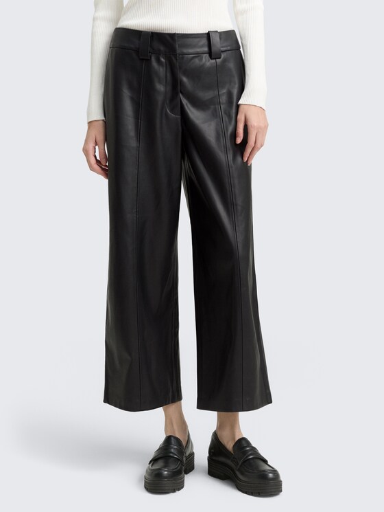 Culotte trousers in leather look by Women, deep black