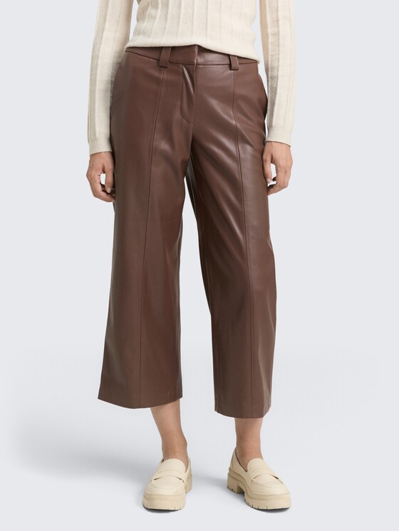 Culotte broek in leerlook door Women, dark pecan brown