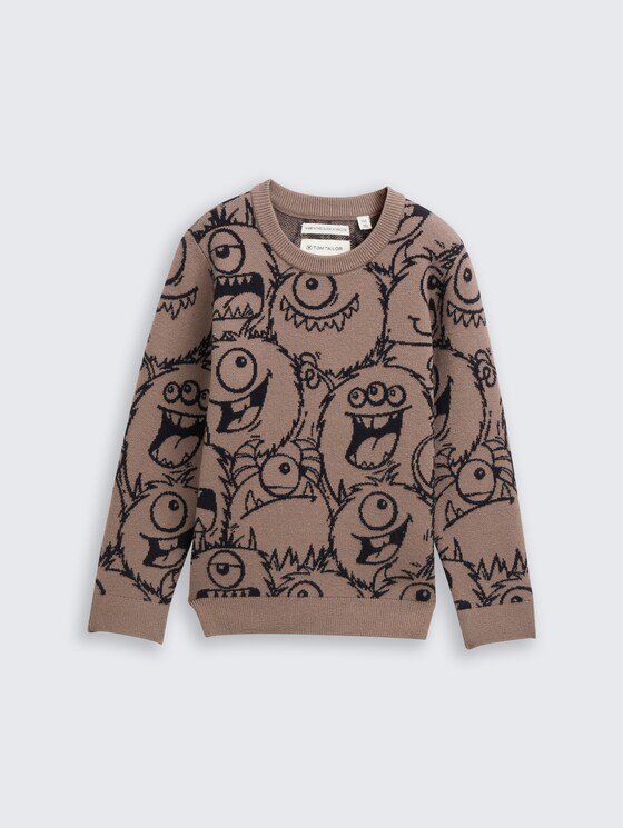 Gebreide trui met all-over print door Mini Boys, dark blue monster knit design