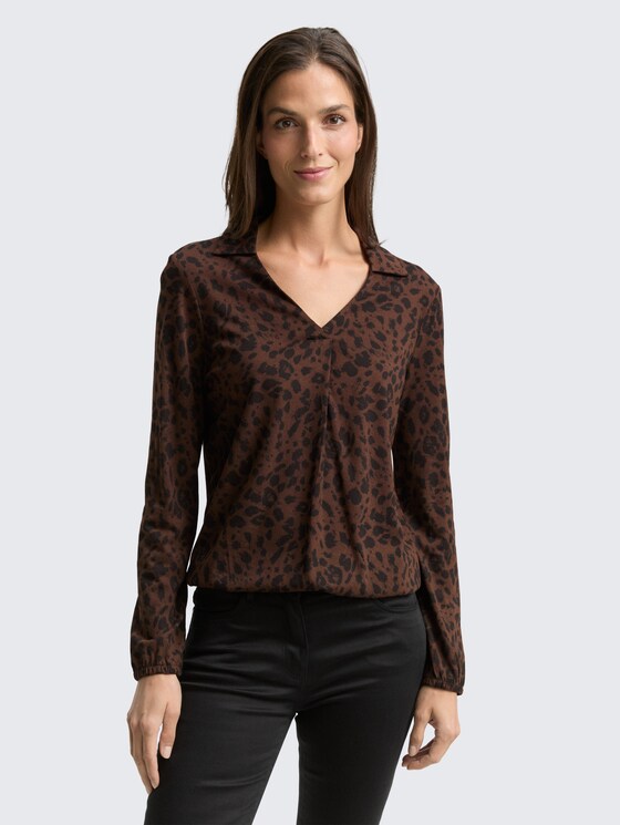 Chemise à manches longues avec col polo par Women, brown black small leo print