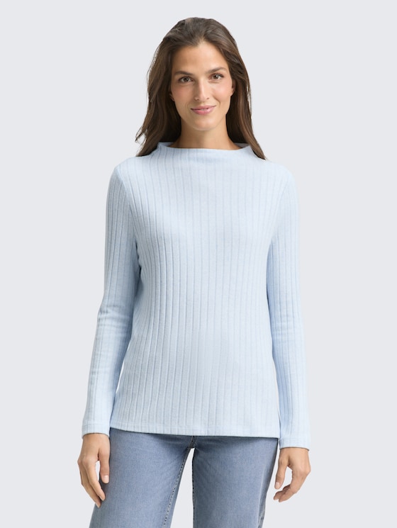 Cosy long-sleeved shirt with stand-up collar by Women, light fjord blue melange