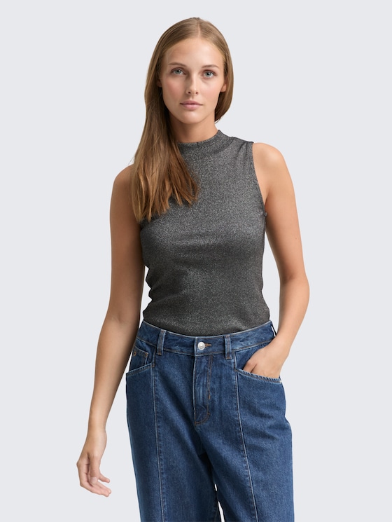 Slim Fit Top mit Glitzer-Effekt von Denim Female, black glitter