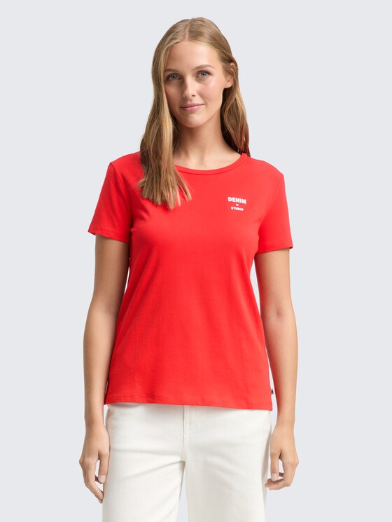 T-Shirt mit Print von Denim Female, brilliant red