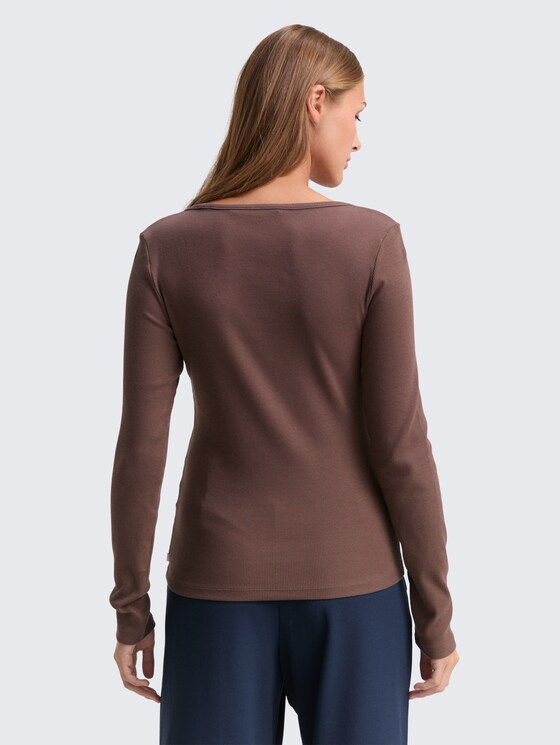 Slim Fit Langarmshirt mit Rippstruktur von Denim Female, soft chocolate brown