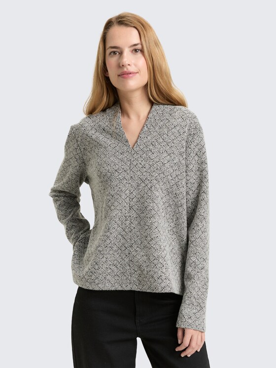 Sweat-shirt à col en V par Women, black white argyle structure