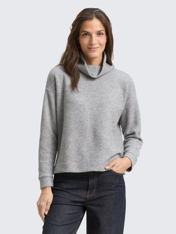 Loose fit sweatshirt with roll neck by Women, medium silver grey melange