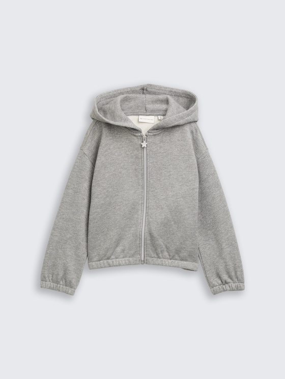 Cropped hoodie Sweatjack met glitterlook door Mini Girls, grey melange with glitter
