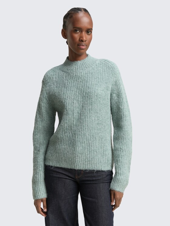 Relaxed Fit Strickpullover mit Stehkragen von Denim Female, Silver Cloud Blue Melange