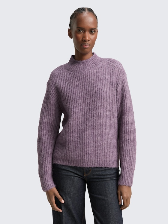 Relaxed Fit Strickpullover mit Stehkragen von Denim Female, dark lavender melange