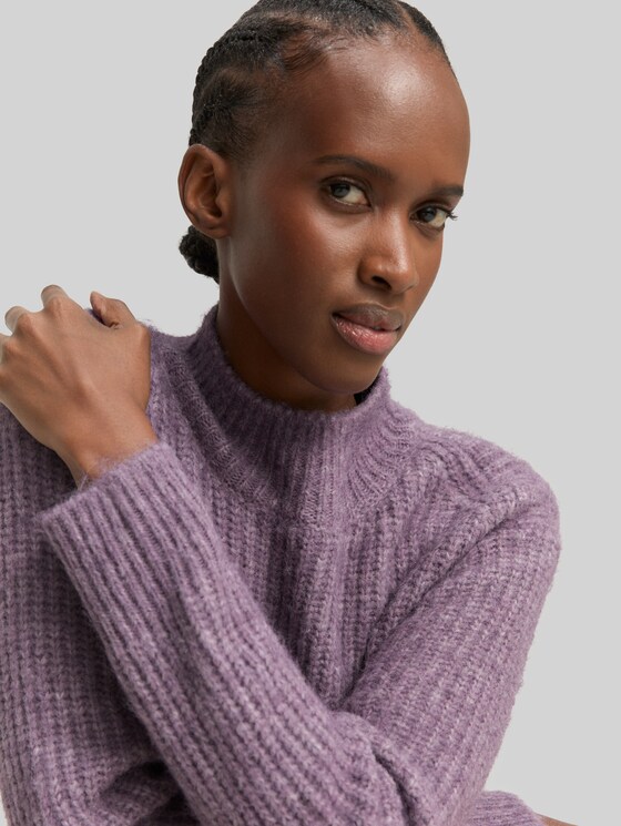 Relaxed fit knitted jumper with stand-up collar in lila by Tom Tailor