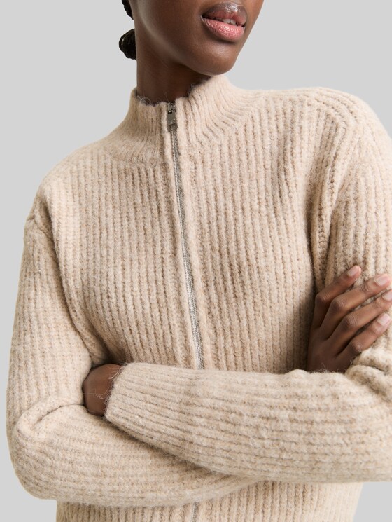 Cardigan with zip in beige by Tom Tailor