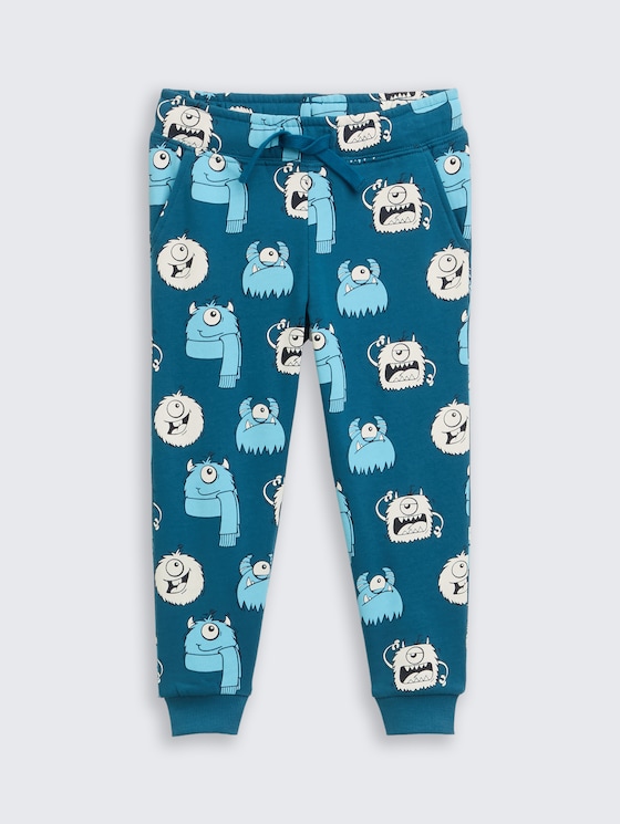 Basic Jogginghose mit Allover-Print von Mini Boys, bluish cozy monster design