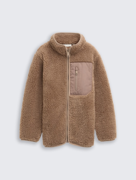 Veste sweat en teddy avec polaire par Mini Boys, taupe grey