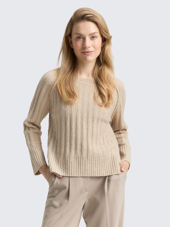 Bouclé gebreide trui met wol door Women, sand stone beige melange
