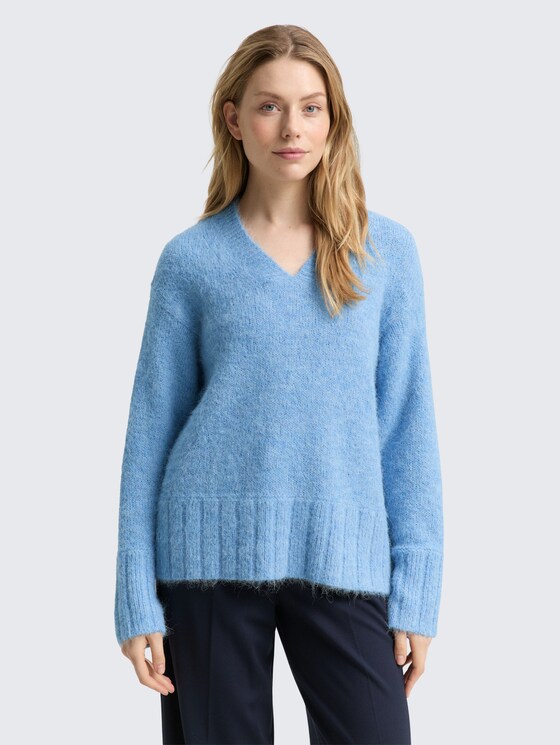 Oversize Strickpullover mit Wollanteil von Women, light fjord blue melange