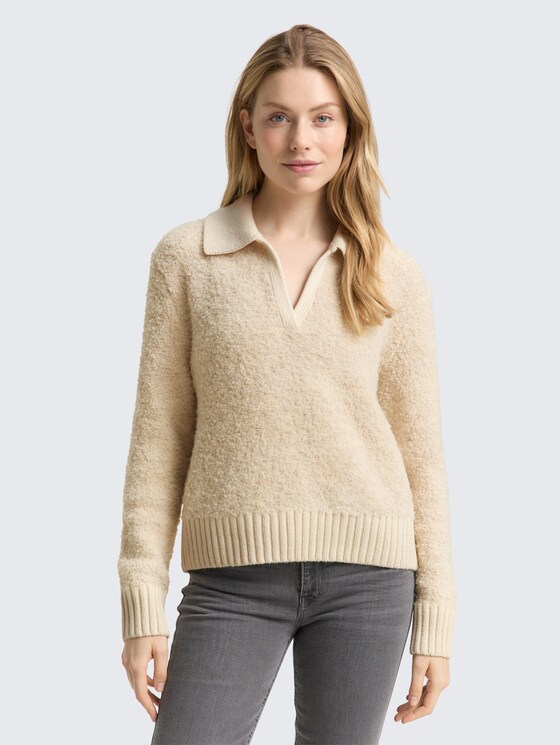 Bouclé gebreide trui met kraag door Women, sand stone beige melange