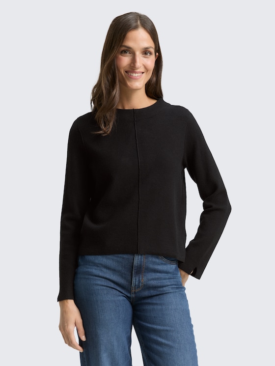 Cropped knitted jumper with stand-up collar by Women, deep black