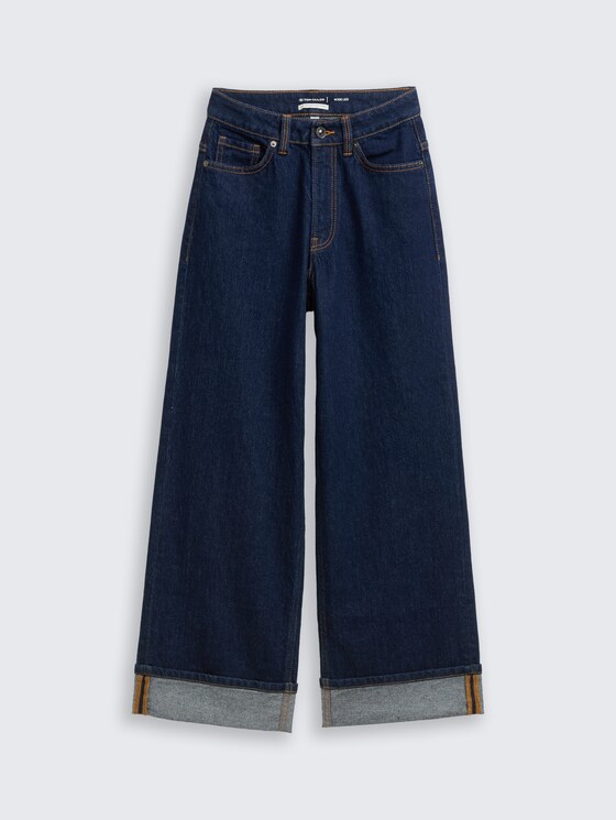 Wide Leg Jeans mit Turn-Up und Stretch von Teen Girls, Rinsed Blue Denim