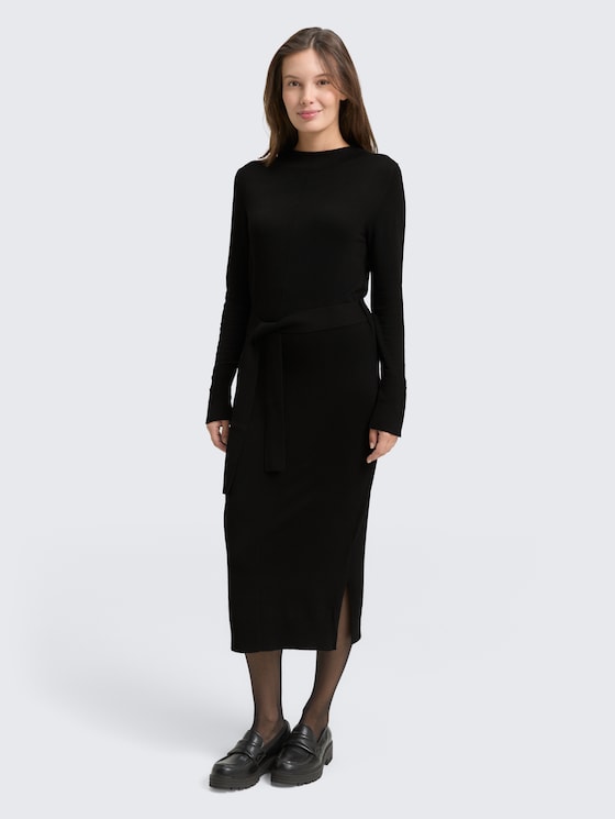 Robe midi ajustée avec ceinture par Women, deep black